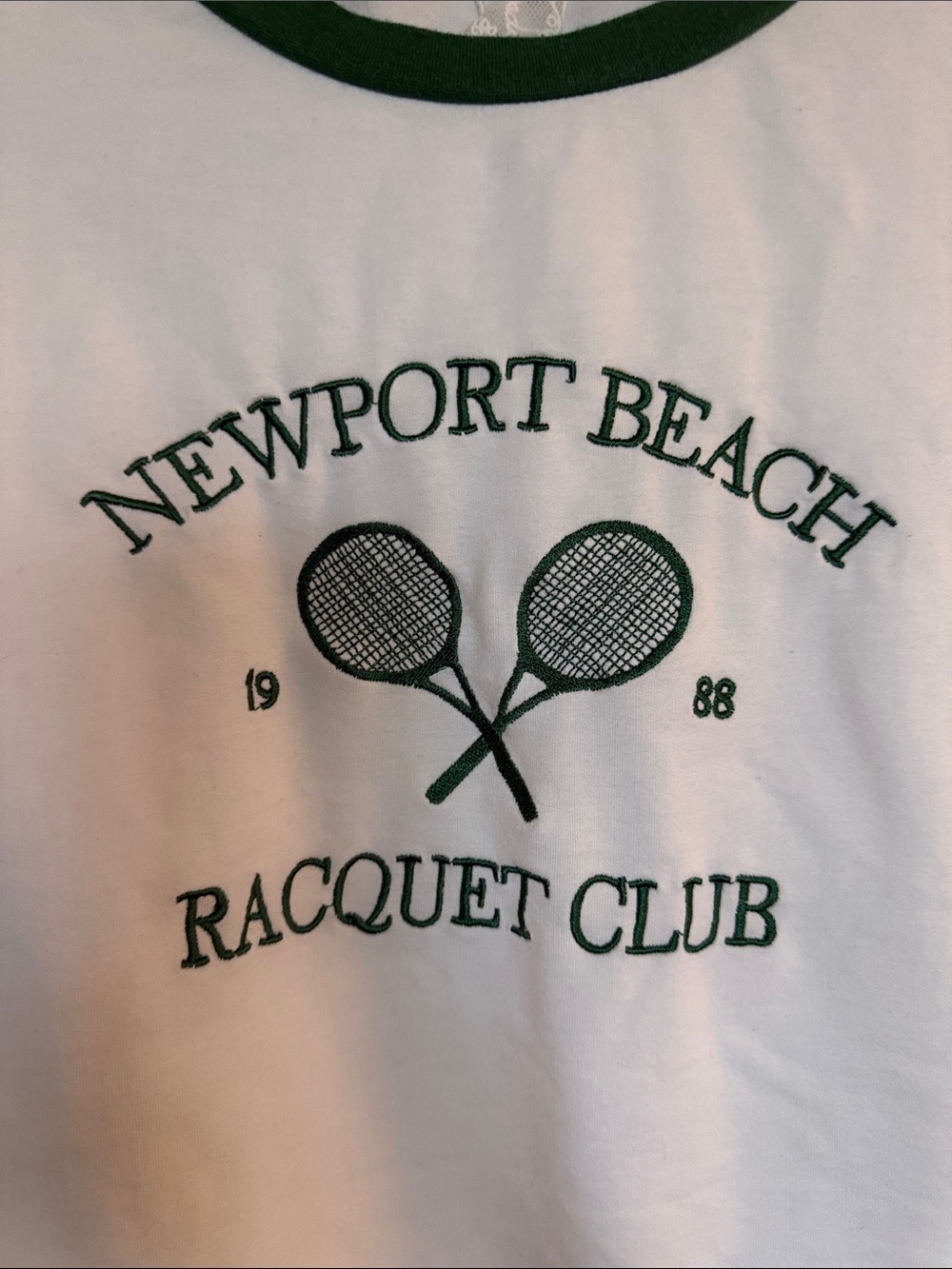 Sadie & Sage White Tee with Dark Green Newport Beach Racquet Club Graphic